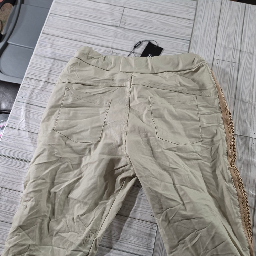 Venti6 Italy Womens Braided Side Stripe Jogger Pants Tan Beige Size M New - Picture 5 of 6